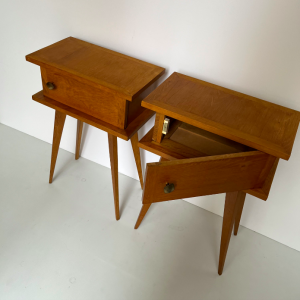 table de chevet french design 1950 pieds compas bois clair lartetlafacon batignolles boutique vintage clichy