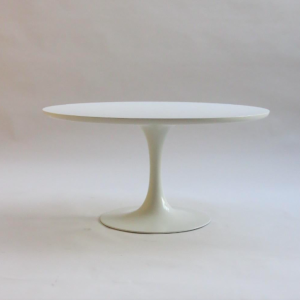 table ronde haute de salle a manger pied tulipe blanche maurice burke pour arkana vintage design paris mobilier
