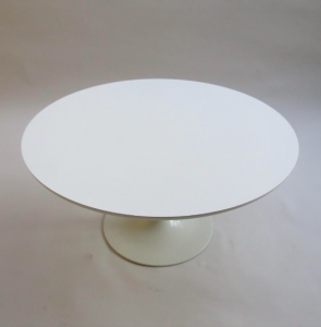 table ronde haute de salle a manger pied tulipe blanche maurice burke pour arkana vintage design paris mobilier dessus