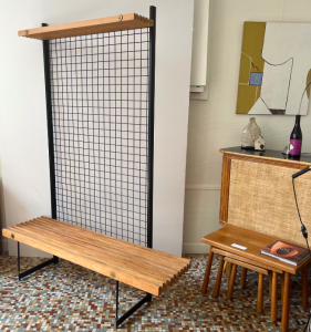 vestiaire porte manteau banc a lattes meuble d'entrée vintage 1950 italian design antiques