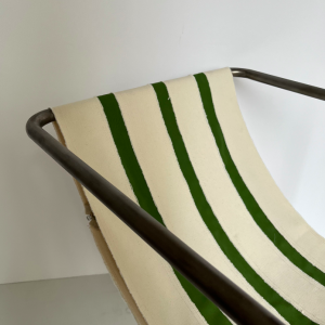 chaise design acier metal tubulaire toile de coton rayé écru vert avrandinis aline chemla paris decoration galerie art batignolles detail