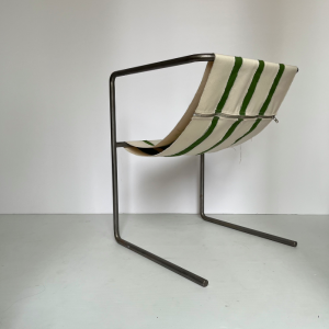 chaise design acier metal tubulaire toile de coton rayé écru vert avrandinis aline chemla paris decoration galerie art batignolles steel chairs