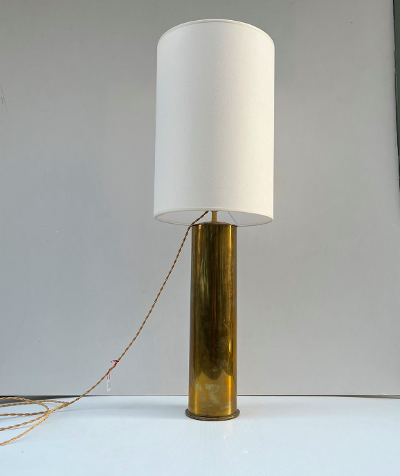 Lampe à poser douille d’obus abat-jour sur mesure – D 34 x H 78 cm – 449