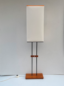 lampe à poser mini lampadaire vintage scandinave abatjour rectangle sur mesure biais orange luminaires anciens paris9eme face