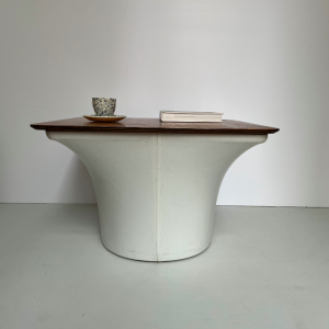 table basse bernard brunier pierre paulin french midcentury coffee table mushroom vinyl blanc et plateau bois lannexe delartetlafacon batignolles