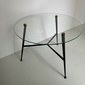 table basse ronde coffee table verre laiton metal 1950 french italian design pietement