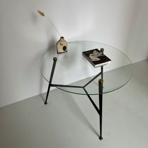 table basse ronde coffee table verre laiton metal 1950 french italian design puces paris batignolles