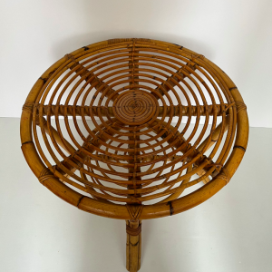 table basse rotin bambou ronde ancienne vintage 1950 france galerie meuble paris batignolles brocante
