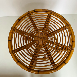table basse rotin bambou ronde ancienne vintage 1950 france galerie meuble paris batignolles plateau