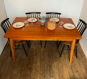 table de salle a manger en teck vintage secondemain paris brocante batignolles table rectangle avec allonge