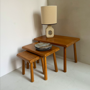 table gigogne bois chene massif bois clair style brutaliste vintage seconde main table basse paris batignolles