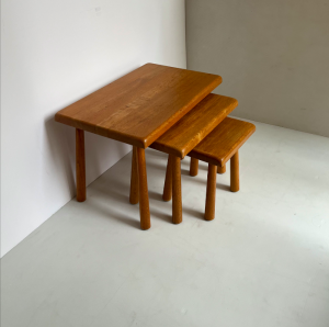 table gigogne bois chene massif bois clair style brutaliste vintage seconde main table basse paris batignolles dezoom