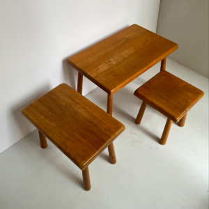 table gigogne bois chene massif bois clair style brutaliste vintage seconde main table basse paris batignolles trio de tables basse