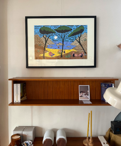 etagere murale vintage tableau pins parasols gouache plage lionel borla