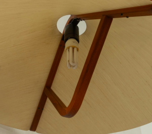 suspension vintage scandinave domus teck et tissu papier du dessous
