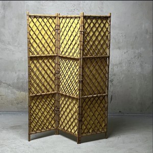 paravent rotin vintage ancien tissu jaune antiquaire boutique paris puces brocante