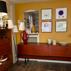 enfilade vintage 1960s moderniste puriste teck et metal Dieter Waeckerlin Behr - meuble de rangement paris batignolles rue legendre mobilier ancien brocante angle luminaire