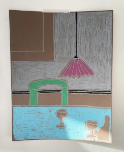 pastel sur papier suzanne malingue galerie art paris exposition chaise verte bruno rey suspension rose table bleu