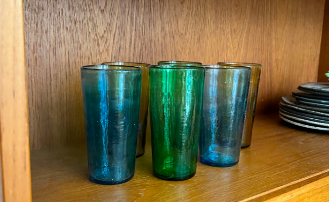 Verres en verre soufflé – 90 € les 6