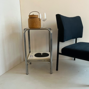 sellette space age 1970s style verre fumé metal chromé la boutique de caroline paris 17 rue nollet chauffeuse midcentury