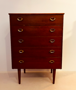 commode chiffonier vintage 5 tiroirs et poignées laiton doré