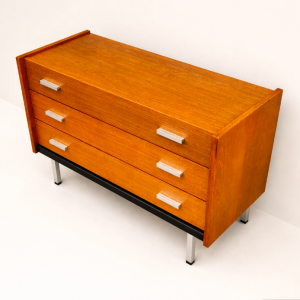 commode console coiffeuse geroge frydman midcenturydesign pieds poignées métal chromé bis clair