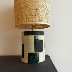 lampe à poser ceramique aster caucine valentin abat jour jute pied email vert blanc
