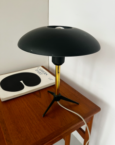 lampe louis kalff philips minou26 bijou pied laiton doré abatjour metal vert