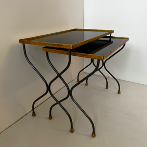 table gigogne verre et metal doré vintage brocante paris la boutique de caroline pieds croisés