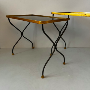 table gigogne verre et metal doré vintage brocante paris la boutique de caroline pieds metal croises