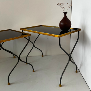 table gigogne verre et metal doré vintage brocante paris la boutique de caroline soliflore bois massif