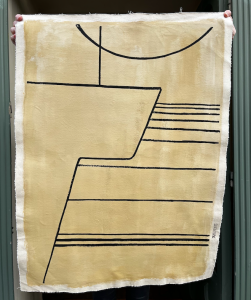 tenturemurale nile I ecru ligne noire serigraphie avrandinis pigments sur coton