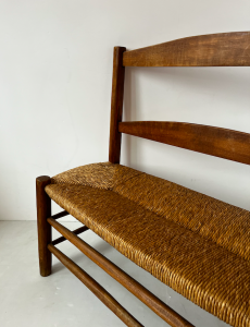 banc ancien paille bois avec dossier brocante paris 17eme
