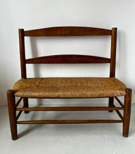banc ancien paille bois avec dossier brocante paris charles dudouyt bench french midcentury vintage shop