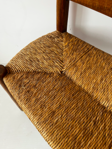 banc ancien paille bois avec dossier brocante paris detail