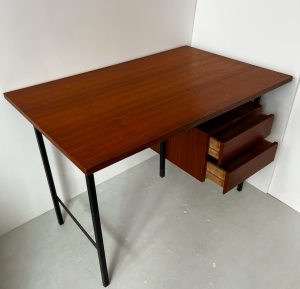 bureau vintage moderniste bois et metal tiroir brocante