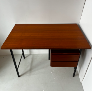 bureau vintage moderniste bois et metal tiroir renovation bois paris