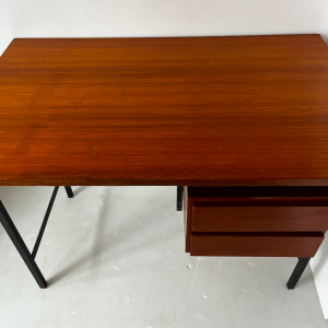 bureau vintage moderniste bois et metal tiroir secondemain paris 17e
