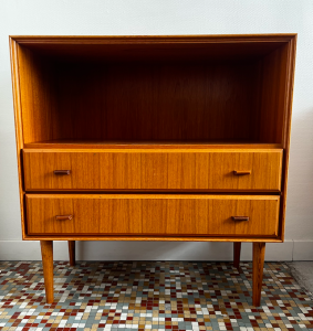 meuble buffet de rangement en teck bois miel clair scandinave lartetlafacon paris17 rue nollet la boutique de caroline face