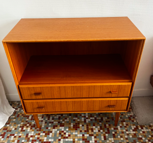 meuble buffet de rangement en teck bois miel clair scandinave lartetlafacon paris17 rue nollet la boutique de caroline montmartre