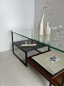 table basse verre metal laiton georges frydman annees1950 batignolles paris