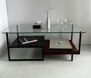 table basse verre metal laiton georges frydman annees1950 french midcentury design