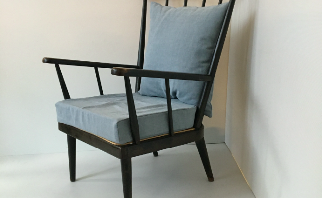 Paire de fauteuils éventail Baumann bleu gris – 520 € l’un