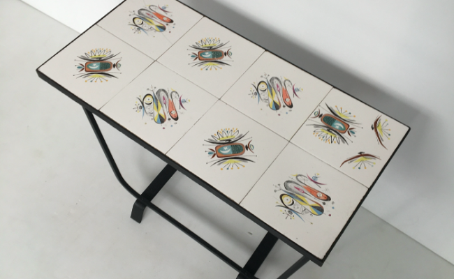 Table d’appoint céramique et fer forgé – L60 x P30 x H45 cm – 110 €