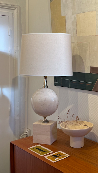 Lampe à poser Philippe Barbier en travertin, années 1970