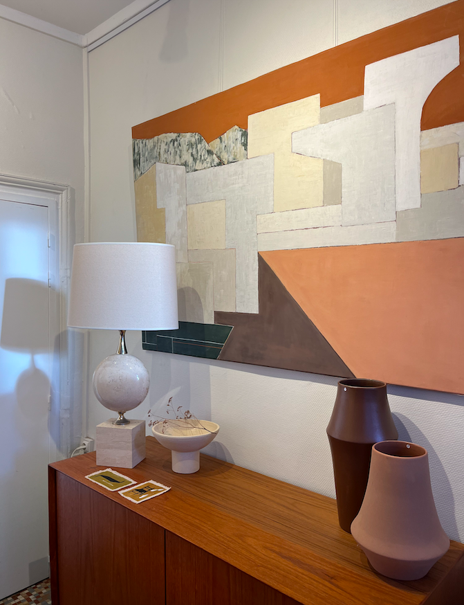 Lampe à poser Philippe Barbier en travertin, années 1970