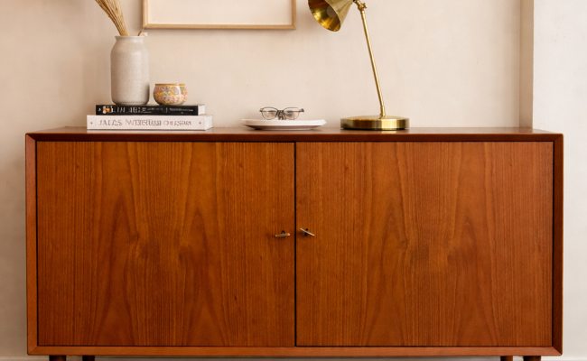 Enfilade vintage en teck – L135 x P47 x H84 cm – 900 €