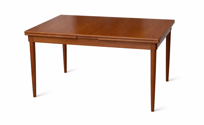 Table à manger danoise en teck de Niels Otto Moller – L123 (227) x P81 x H72 cm – réservé