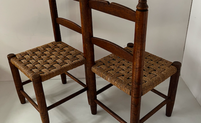 Paire des chaises enfant brutaliste bois et corde – 160 € la paire