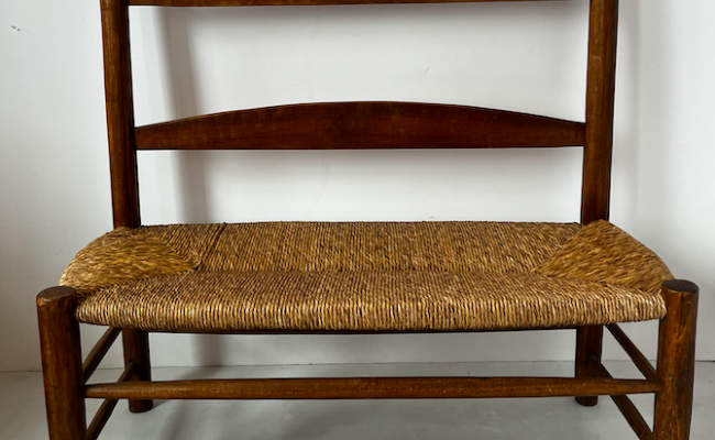 Banc vintage à dossier bois et paille – L95xP41xH86cm/39 -269 €